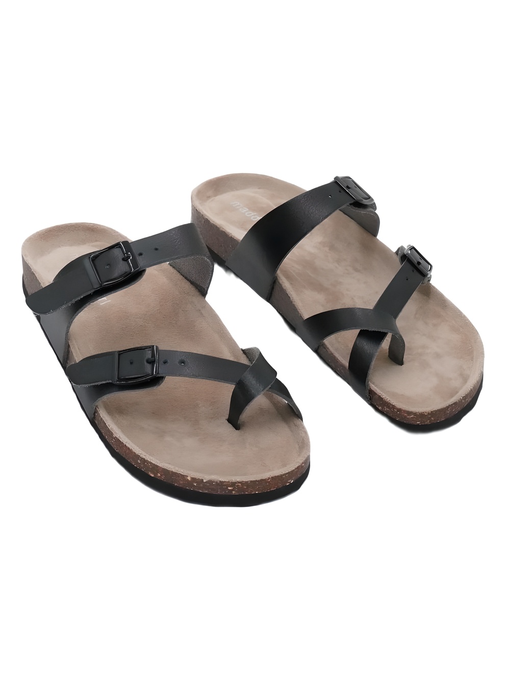 Madden Girl Bryce Black Toe Loop Footbed Slide Sandals Size 6M